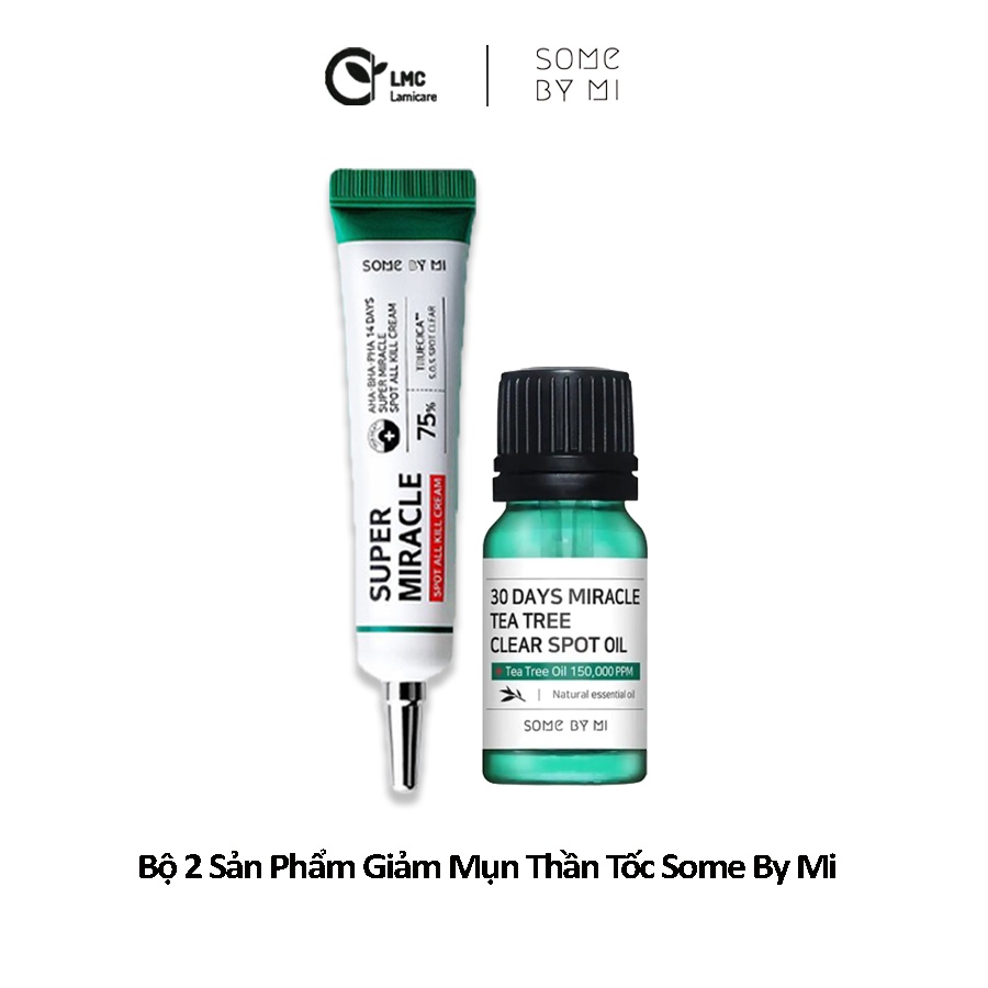 Bộ 2 sản phẩm giảm mụn thần tốc Some by mi 30 days miracle tea tree clear spot oil and 14 days super miracle spot Full