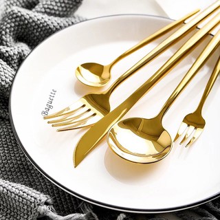 Set 3 món đũa, thìa, dĩa inox 304 mạ vàng phong cách Châu Âu sáng bóng, cao cấp (Có bán lẻ)