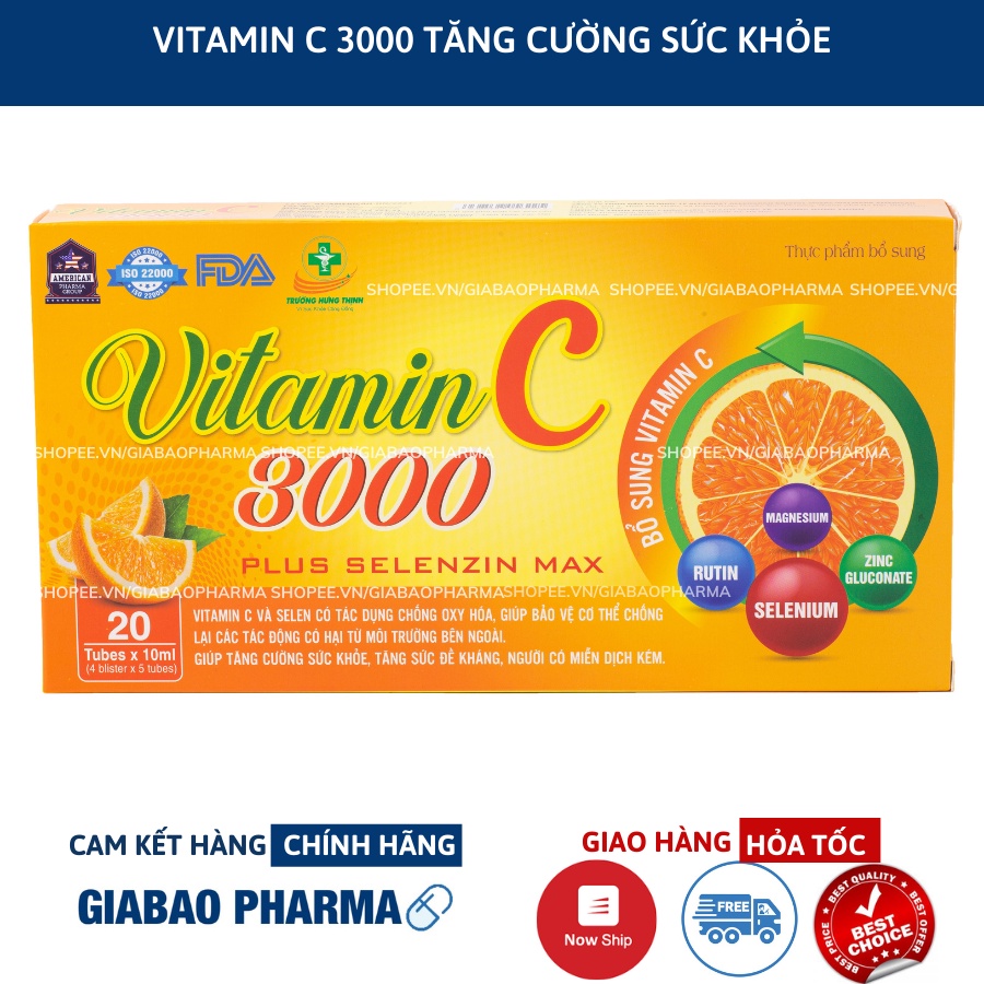 Viên uống VITAMIN C 3000 bổ sung vitamin c tăng cường sức đề kháng (Hộp 20 tubes)