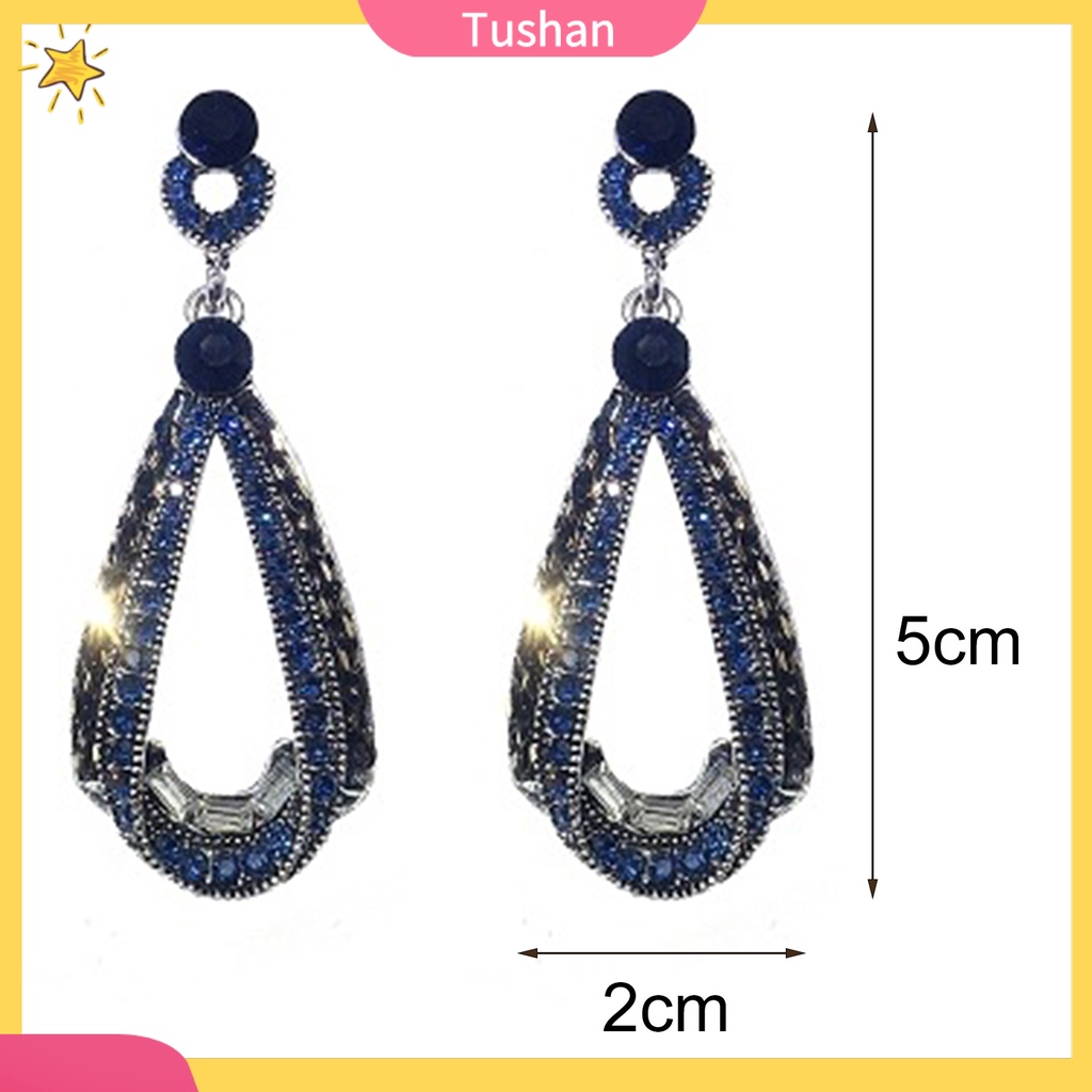 Bông tai dáng dài đính đá xanh dương thời trang dự tiệc cho nữ