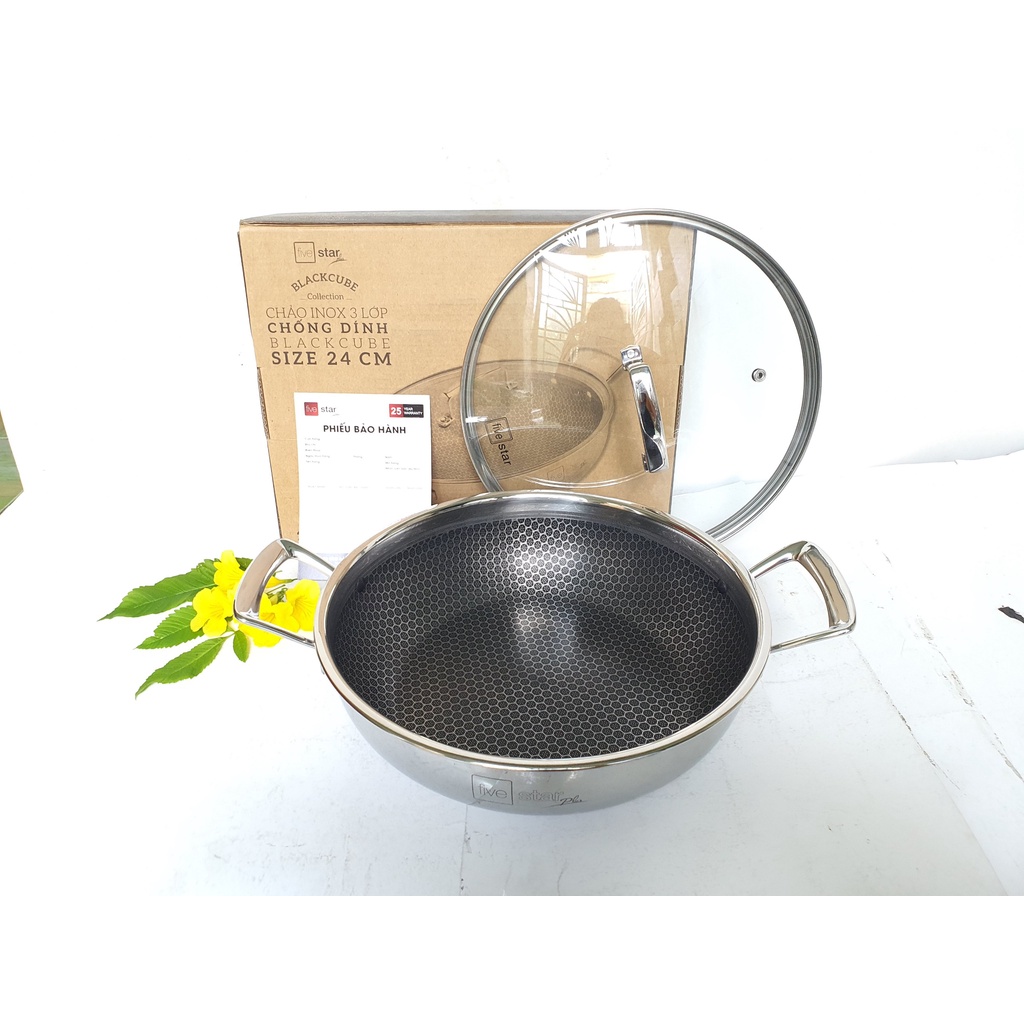 Chảo Lẩu Chống Dính Sâu Lòng 2 Quai BLACKCUBE FIVESTAR 3 lớp đáy liền inox 304 siêu bền 24cm / 26cm / 28cm