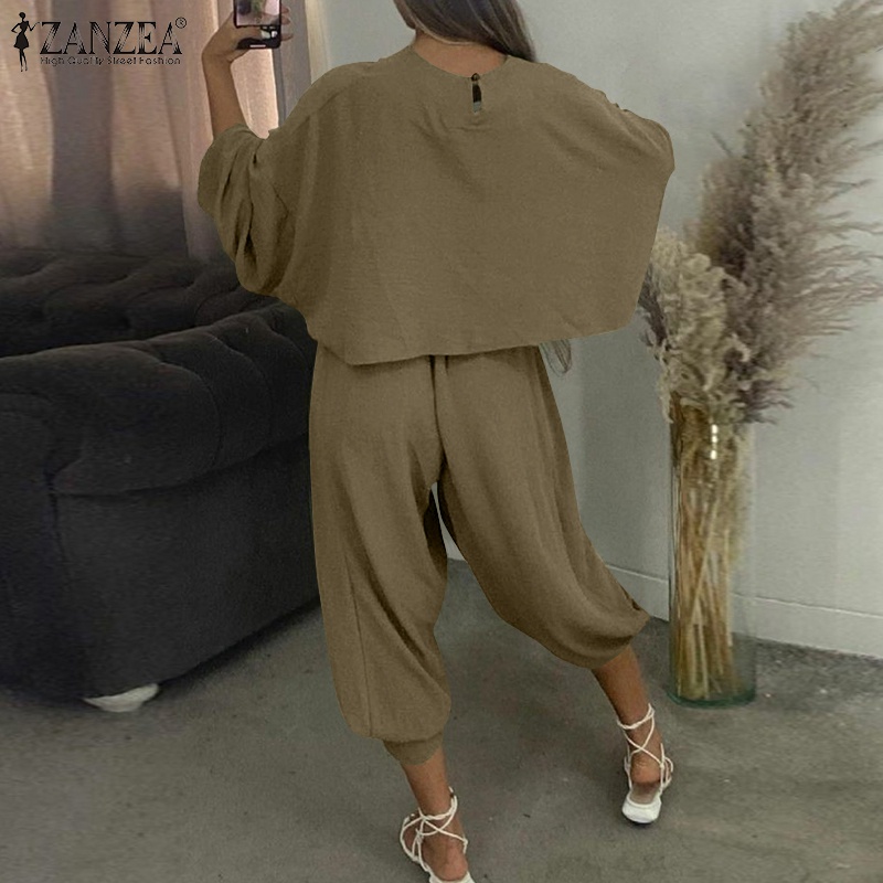 Set đồ Zanzea gồm áo tay dài rũ và quần ống rộng thời trang nữ