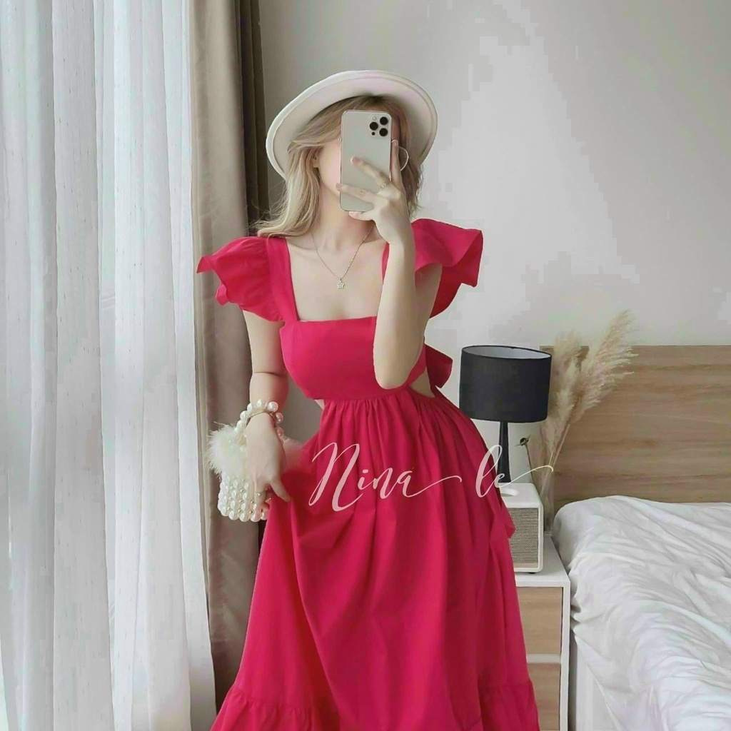 (FreeShip 2022) Đầm maxi đi biển tay cánh tiên,thiết kế khoét eo  sau cột nơ siêu xinh,chất lụa mềm mát có mút