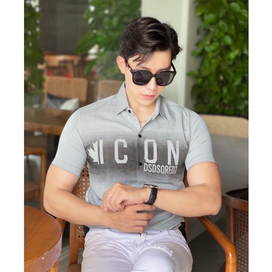 Áo sơ mi nam ngắn tay vải đũi co giãn in chữ 3D sang trọng, năng động, thấm hút mồ hôi VBSHOP016