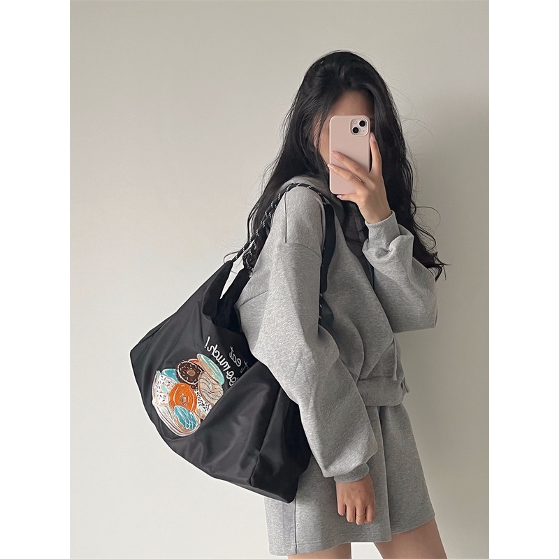 Túi vải nylon Sức Chứa Lớn Thêu Họa Tiết Tối Giản Phong Cách Nhật Bản Mới Cho Nữ 2022