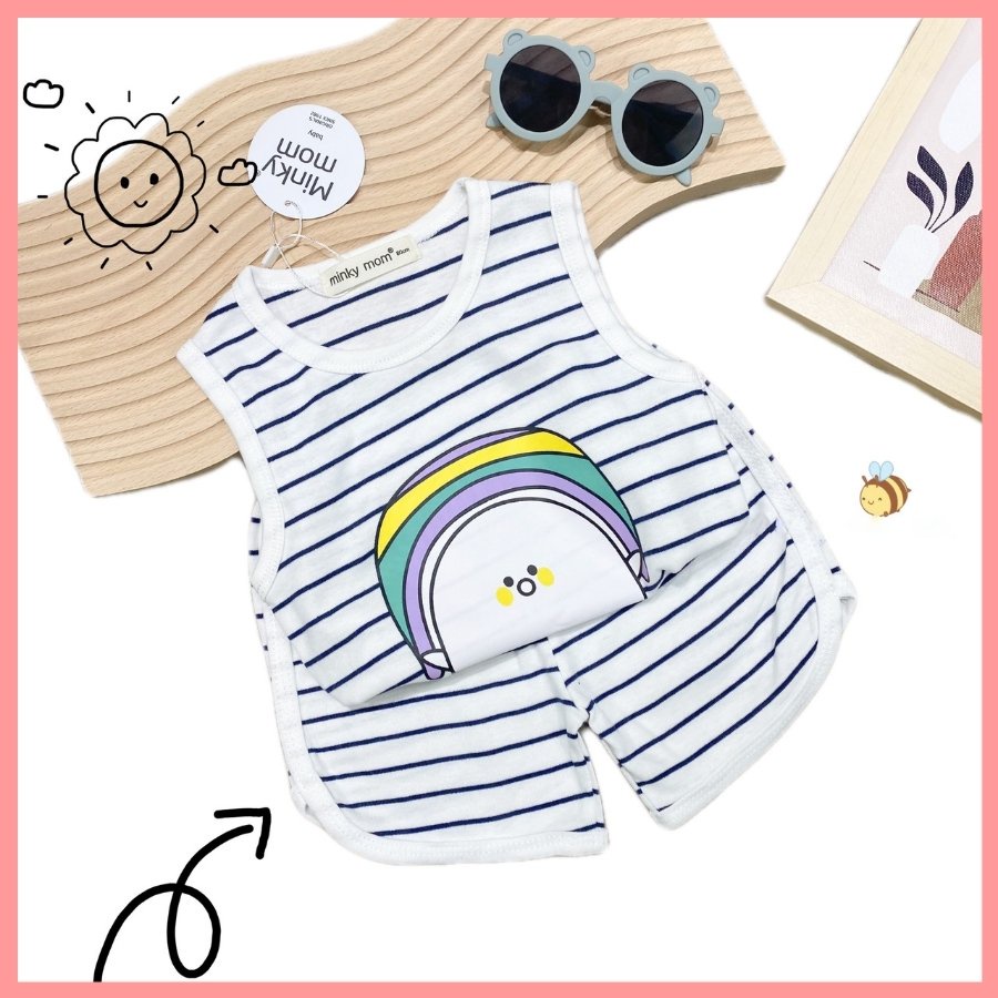 Bộ Cotton Hàn Ba Lỗ Cho Bé Trai Bé Gái 8-19kg -BL-IN27 Hoạ Tiết Kẻ Sọc Chất Vải Thoáng Mát