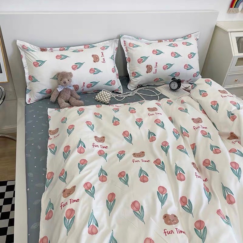 Bộ chăn ga gối hoa ly cotton mềm mịn mát poly 3D moexubedding cao cấp đủ kích thước