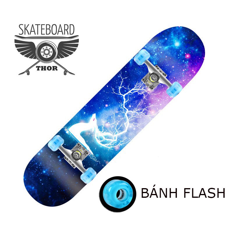 Ván Trượt Skateboard - Bánh Phát Sáng, Mặt Nhám Cao Cấp Gỗ Phong Ép 7 Lớp