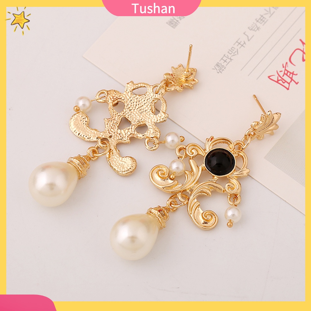 Khuyên Tai Kim Loại Hình Hoa Đính Ngọc Trai Nhân Tạo Cho Nữ