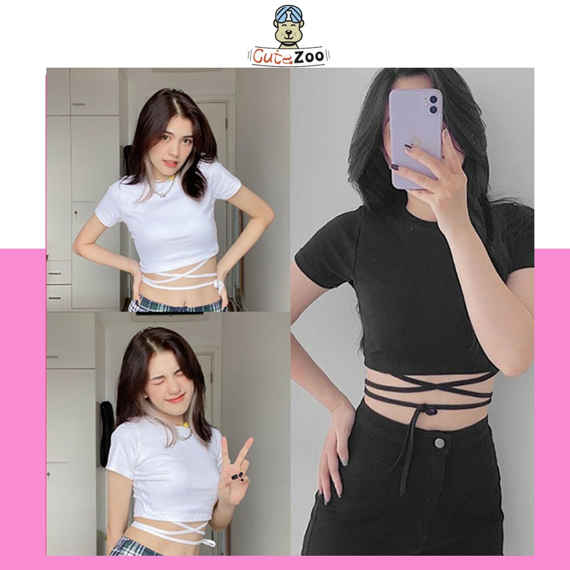 Áo croptop body buộc dây eo dáng ôm chất thun bozip mịn mát - CUTEZOO