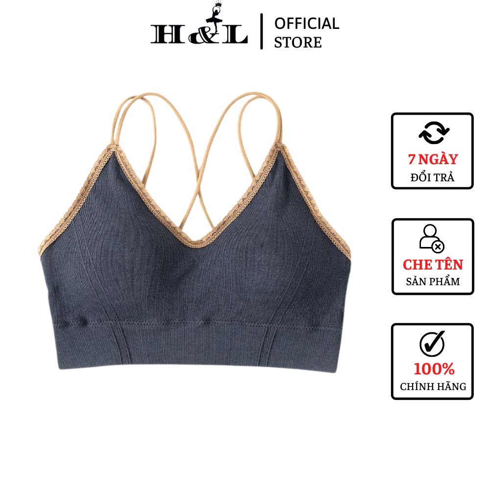 Áo bra len tăm dây chéo lưng viền ren điệu đà, có kèm mút mỏng nâng đỡ khi tập luyện HLBOUTIQUE 2116