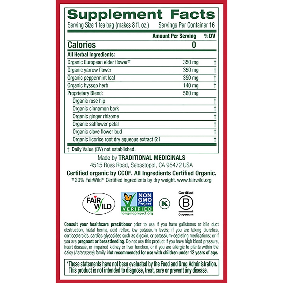 Trà Hữu Cơ Chăm Sóc Cơ Thể Mùa Lạnh Traditional Medicinals Organic Herbal Cold Care