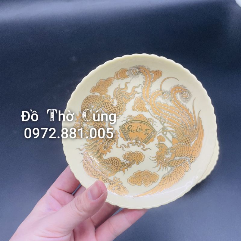 Đĩa đựng trầu cau / Đĩa xin đài âm dương màu vàng ngà
