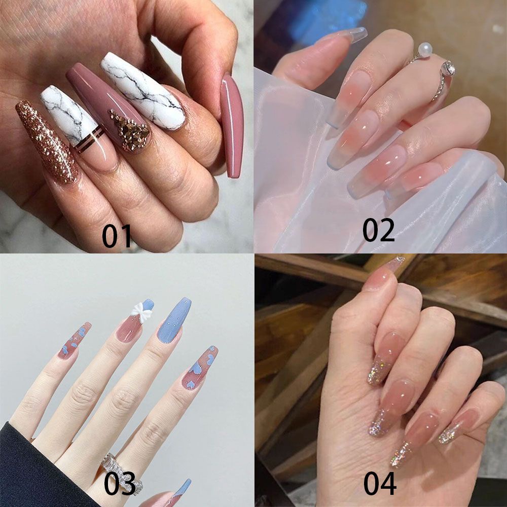 [Hàng mới về] Bộ 24 móng tay giả có vỏ bọc bảo vệ có thể tháo rời tiện lợi