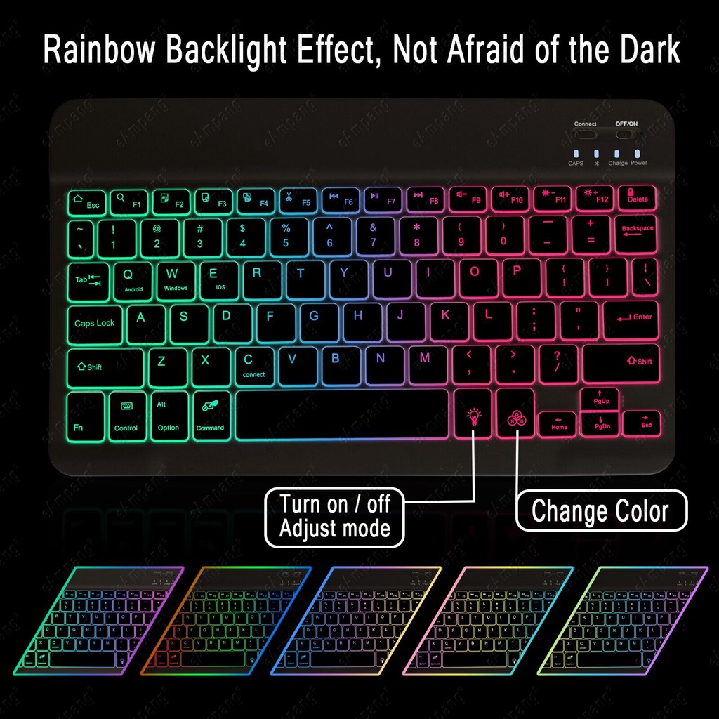 Bao Da Máy Tính Bảng PU Tích Hợp Bàn Phím Và Bàn Phím Màu Cầu Vồng Cho Samsung Galaxy Tab A8 10.5 2021 SM-X200 SM-X205 Ốp