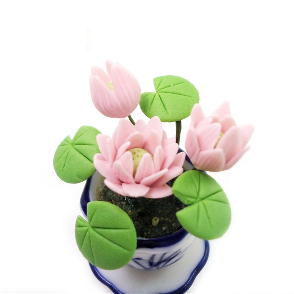 1 Bộ Chậu Hoa Sen Màu Hồng Tỉ Lệ 1: 12 Trang Trí Nhà Búp Bê