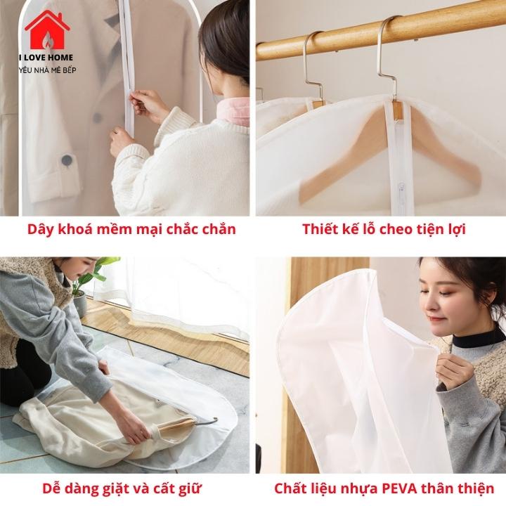 Túi bọc quần áo treo tủ chống bụi, chống ẩm mốc, túi nhựa trùm quần áo có khóa trong suốt