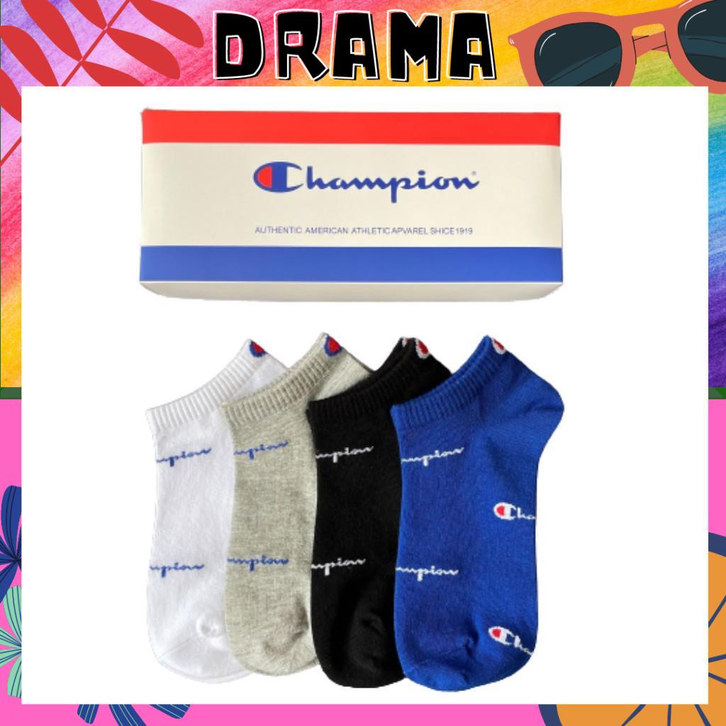 Tất cổ ngắn, Vớ cổ ngắn nam nữ [Champion] Hộp 4 đôi phong cách thể thao Vintage quà tặng PHỤ KIỆN DRAMA TAT018