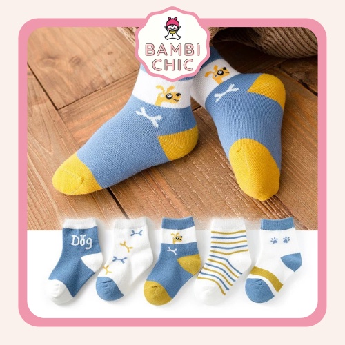 Combo 5 đôi Tất Cho Bé Hình Động Vật Ngộ Nghĩnh Dễ Thương Chất liệu Cotton