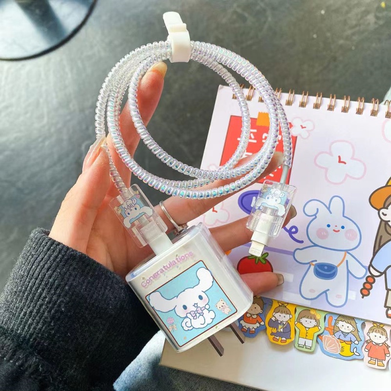 Bộ 5 Vỏ Bọc Bảo Vệ Cáp Sạc Nhanh Hình Cinnamoroll Hoạt Hình Cho IPhone 11 12 13 18W-20W