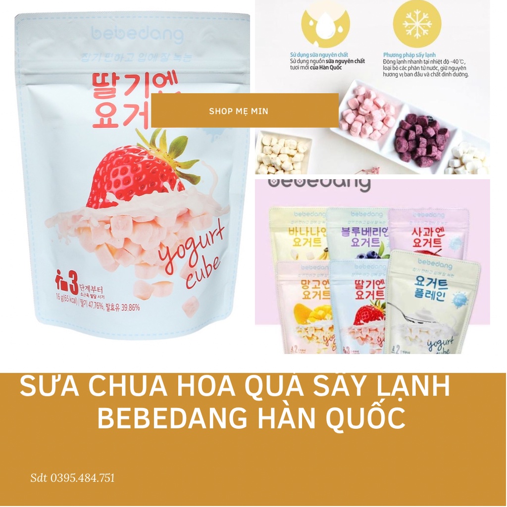 Sữa chua khô hoa quả sấy lạnh- thực phẩm ăn dặm cho bé 6m+ Hàn Quốc hiệu BEBEDANG