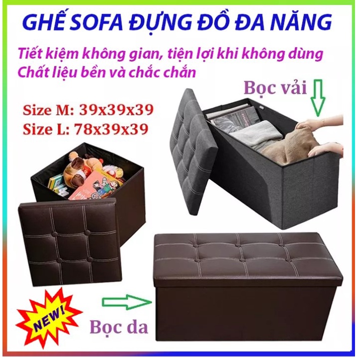 Ghế Sofa Đựng Đồ Đa Năng, Thùng Đựng Đồ Kiêm Ghế Ngồi - Cỡ Lớn 70x38x38cm - Khung Gỗ Nhân Tạo, Chịu Lực 150kg