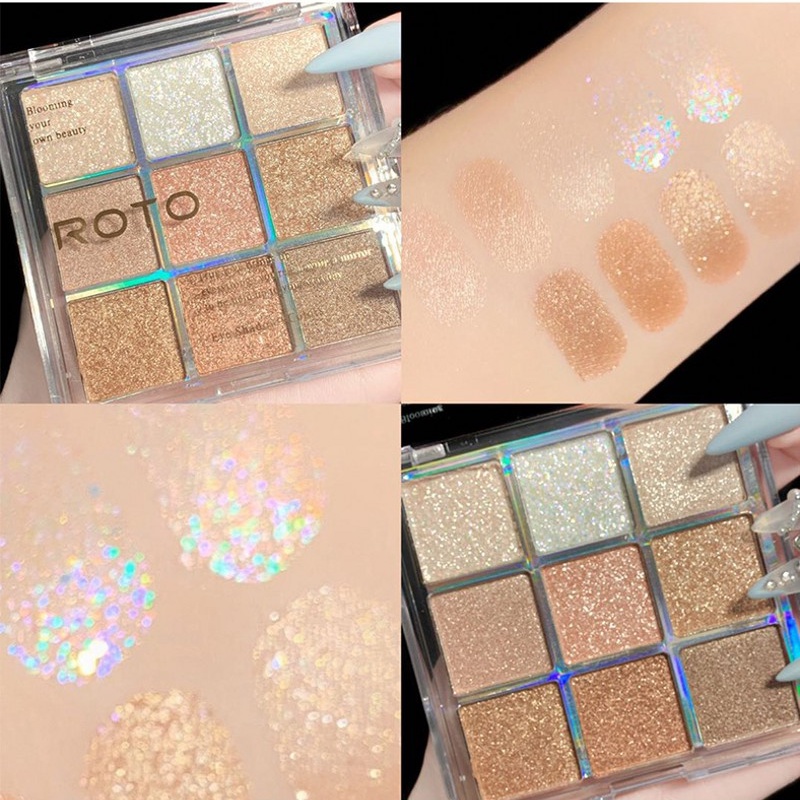 [Hàng mới về] Bảng phấn mắt 9 tông màu lì lấp lánh chống thấm nước chất lượng cao