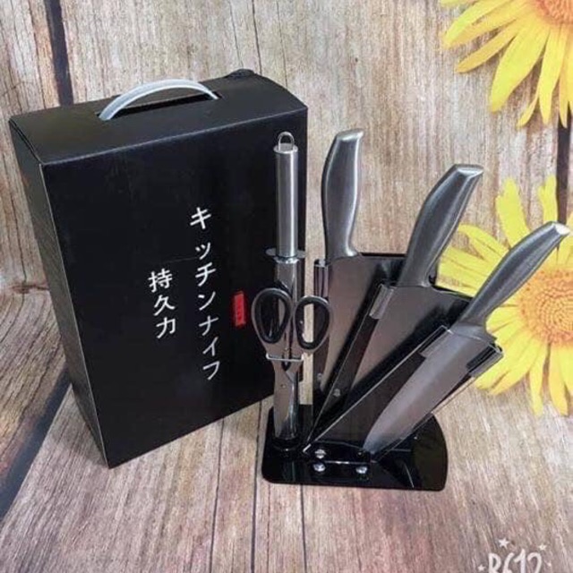 Bộ dao Nhật inox 6 món cao cấp kèm khay đựng