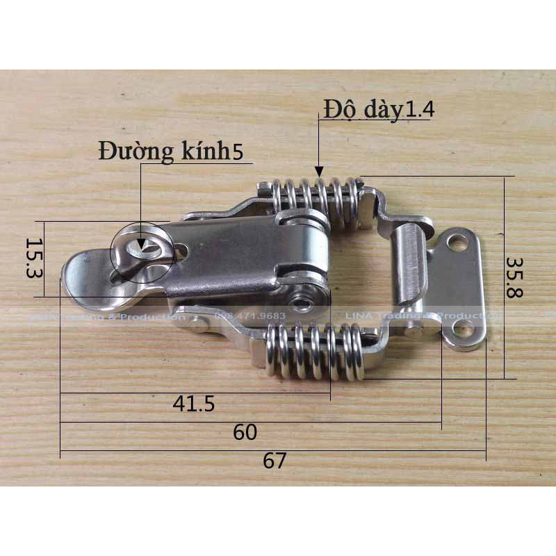 Khoá gài lò xo  INOX 304 dạng trơn và dạng móc Size S