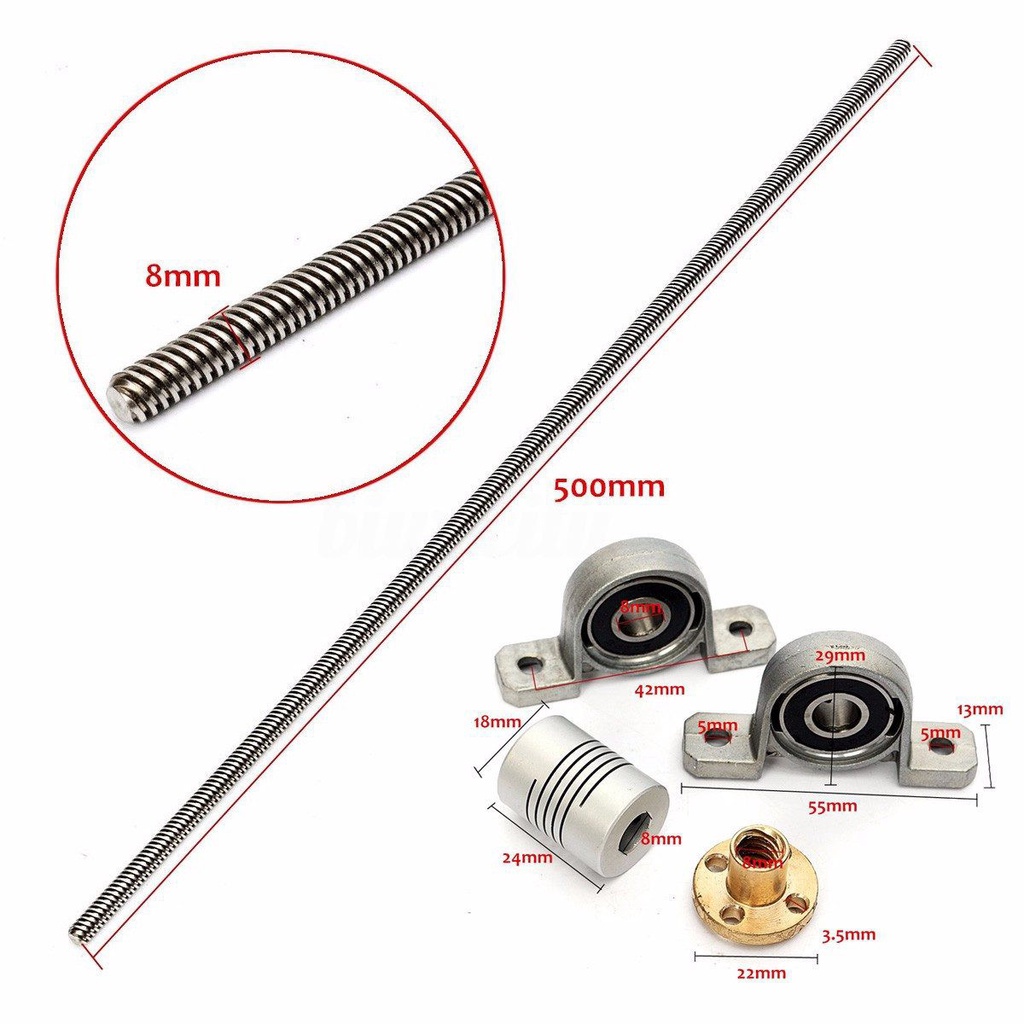 Bộ Ốc Vít T8 8mm 500mm Chất Lượng Cao Cho Máy In 3D