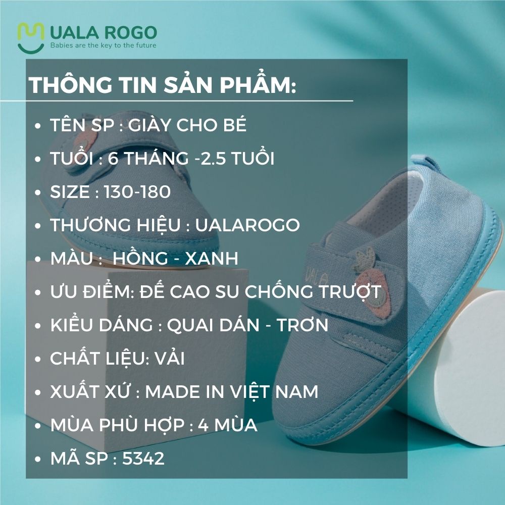 Giày cho bé trai bé gái Uala rogo đế cao su chống trượt quai dán giày tập đi 5342