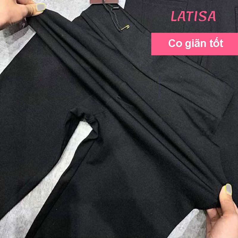 Quần ống loe legging nữ ôm lưng thun cạp cao dáng dài đen bigsize co dãn có túi LATISA QD02