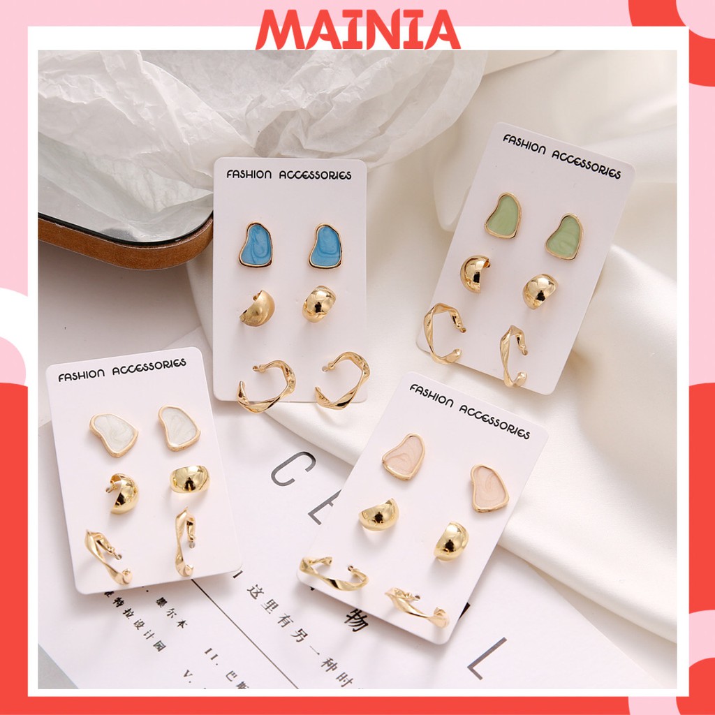 Set 3 Cặp Bông Tai Hàn Quốc Đơn Giản Thanh Lịch Cho Nữ Mainia Shop