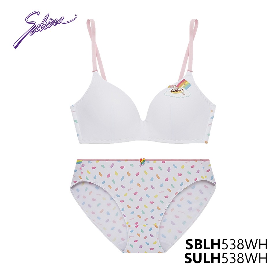 Combo Áo Lót Mút Vừa Không Gọng Và Quần Đồng Bộ Màu Trắng Phối Họa Tiết Collection By Sabina SBLH538WH+SULH538WH