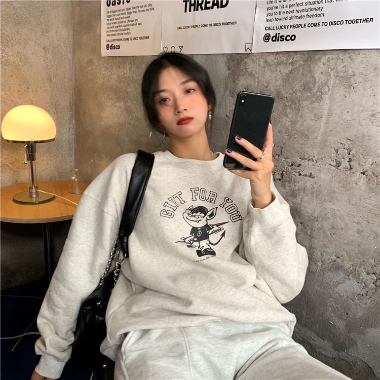 Áo sweater cổ tròn tay dài dáng rộng phong cách thời trang hàn quốc cho nữ | BigBuy360 - bigbuy360.vn