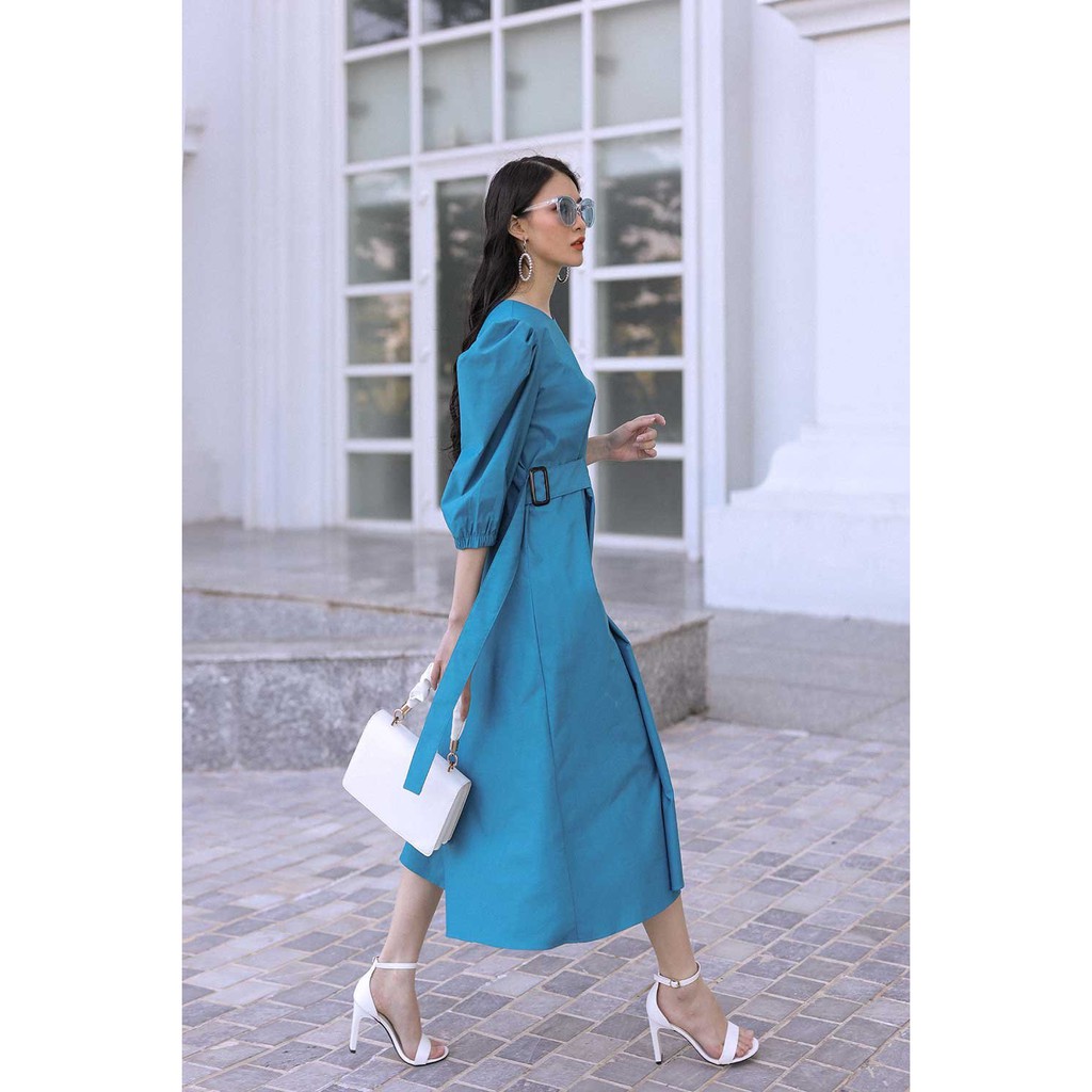 Váy đầm nữ dây khuy eo 1 bên, cổ tròn, hàng thiết kế cao cấp TK Fashion - DK B46
