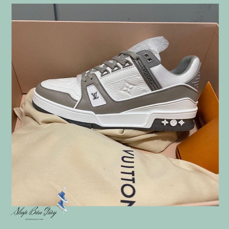 GIÀY LV TRAINER WHITE BLACK QUAI DÁN LAI AU DA THẬT [ FULL BOX + FREE SHIP ]