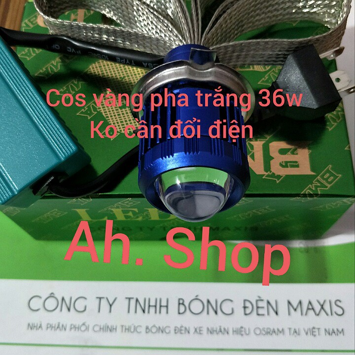 đèn led bi cầu mini đuôi công BMA V1 36w cao cấp cos vang pha trắng H4 bảo hành 12T