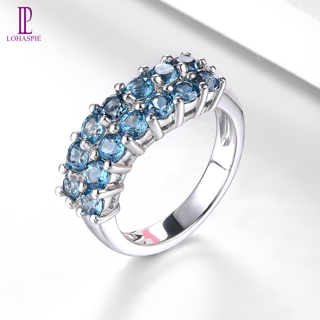 Nhẫn Bạc 925 Đính Đá Topaz Xanh Lam Hàng Thật 2 Carats