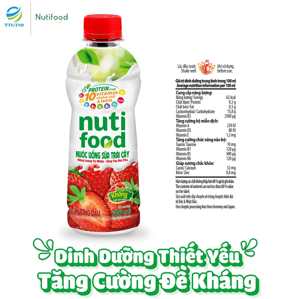 Combo 06 Chai Nước Uống Sữa Trái Cây Hương Cam/ Dâu/ Chanh Dây NUTIFOOD 300mL - YOOSOO MALL