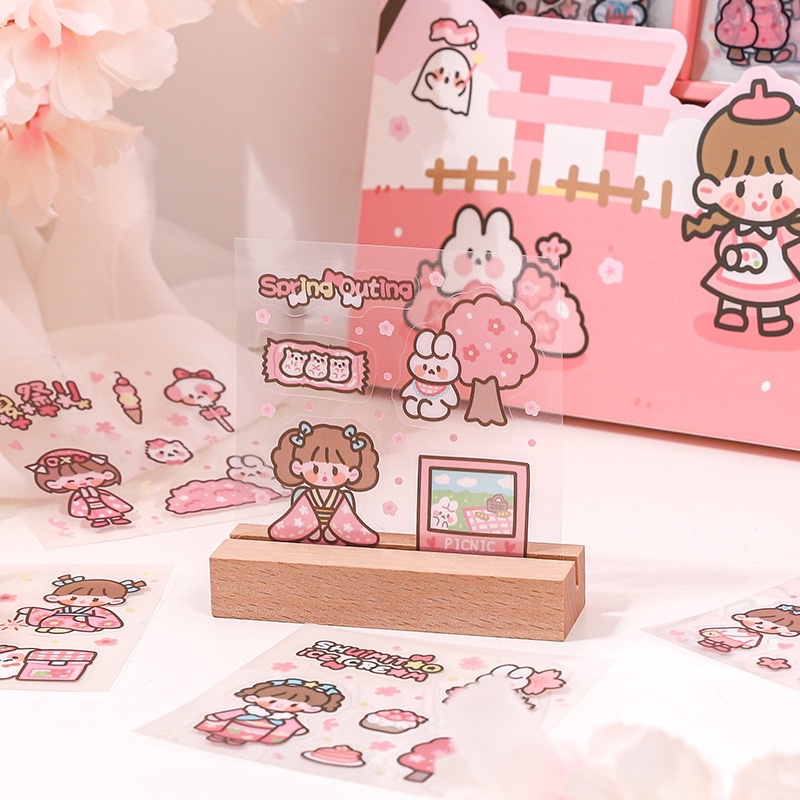 Sticker cute/Set 10 tấm hình dán dễ thương Romantic spring trang trí sổ planner bullet journal Tẻn Tẻn