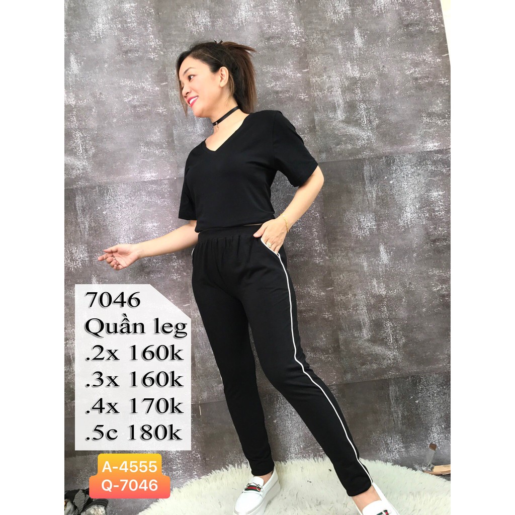 7046 Quần legging BIG SIZE kiểu quần leg viền sọc có túi thun cotton co giãn 4 chiều