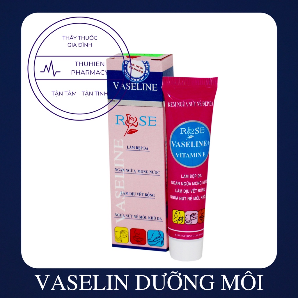 Vaseline Rose - Sáp vaselin hoa hồng dưỡng môi, ngăn nẻ môi, khô môi, da làm đẹp da, làm dịu vết bỏng Tuýp 10g