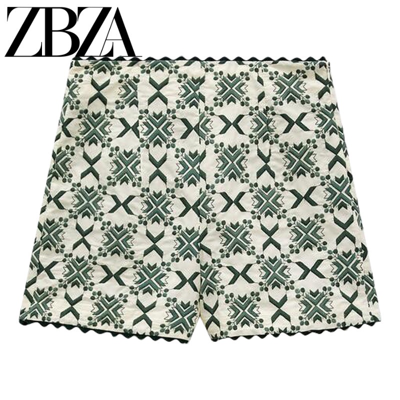 Quần Short Zara Lưng Cao Dáng Chữ A Ống Rộng Thêu Họa Tiết Thời Trang Mùa Xuân Cho Nữ7563047