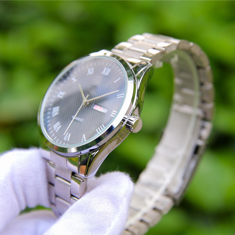 Đồng hồ nam dây thép TS TI003050 phong cách sang trọng mặt kính chống xước cao cấp hiển thị 2 lịch ngày tháng