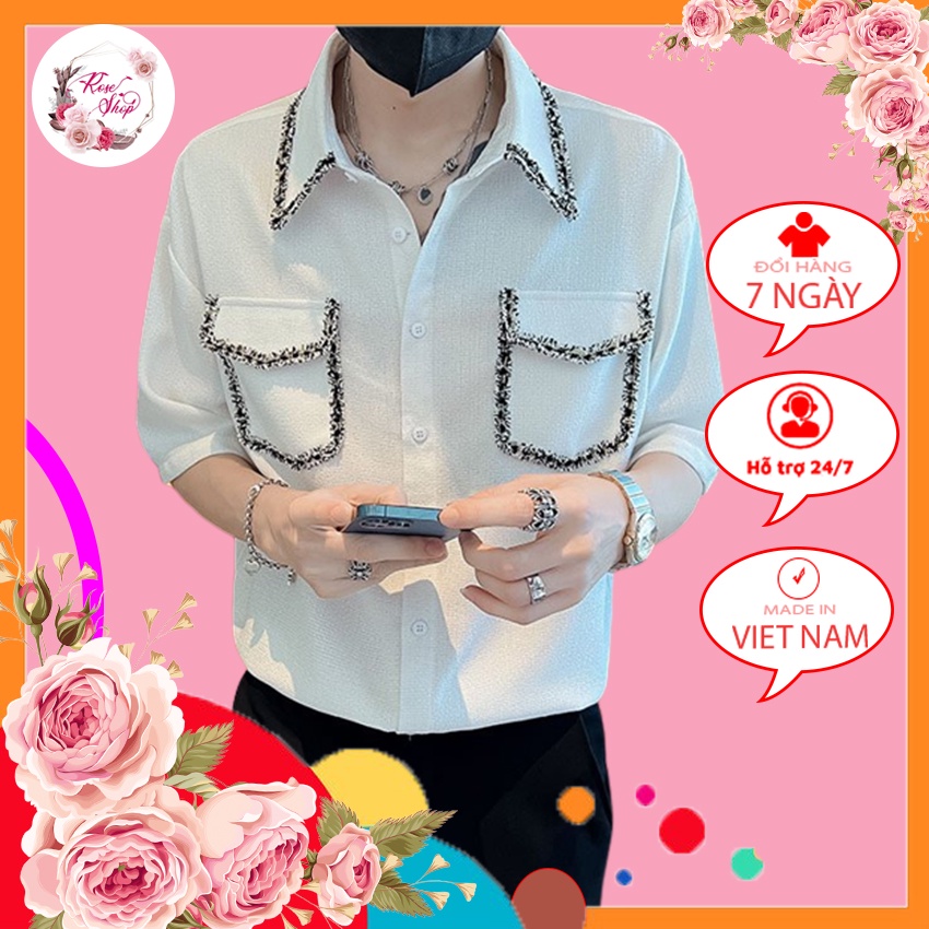 Áo sơ mi nam, Áo sơ mi dài 3/4, phối viền túi phong cách hàn quốc, lịch lãm sang trọng. không nhăn, không phai Mã N49