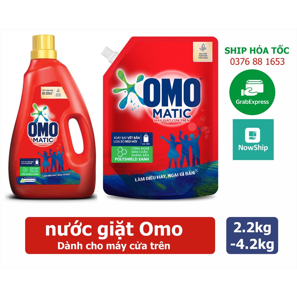 [Hoả Tốc] Nước Giặt OMO cho máy cửa trên có nắp vặn sạch khử mùi túi và chai 2.2kg đến 4.2kg