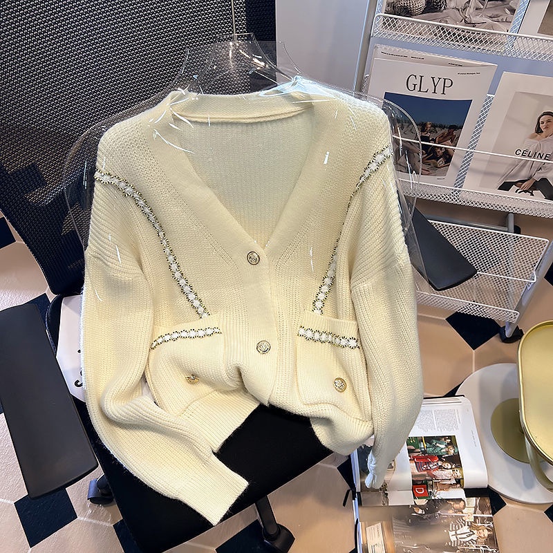Áo Khoác Cardigan Dệt Kim Phối Ren Thời Trang Thu Đông
