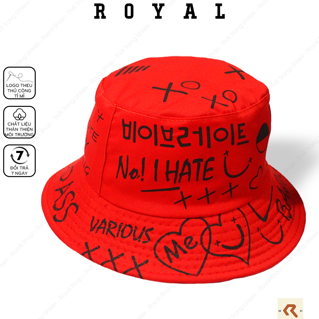 Mũ Bucket Nón Bucket Tai Bèo Nam Nữ Graffiti Xo Badass Don't Waste Young Đen Vải Kaki Unisex - Royal Caps