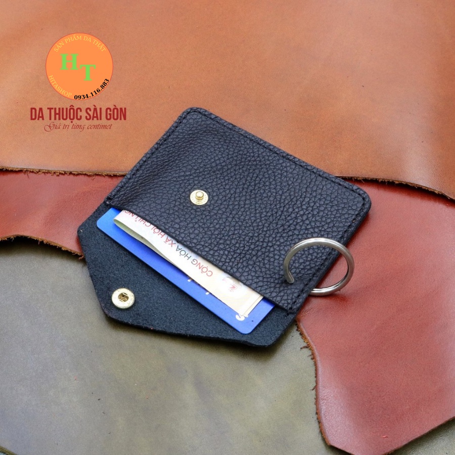 Ví Thẻ Mini Bằng Da Bò Thật - Màu Đen Hàng Chính Hãng Thương Hiệu Himashop Leather -MK01